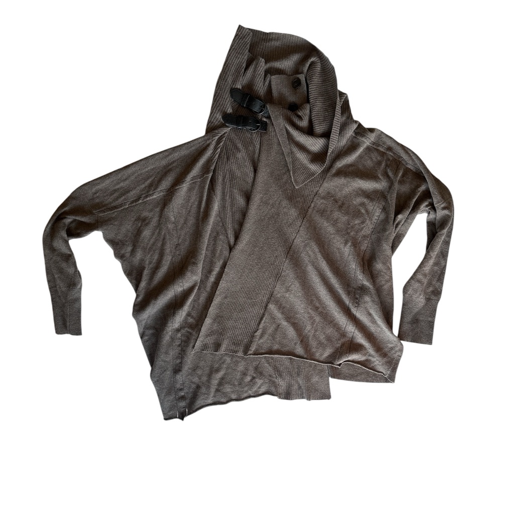 All Saints Spitalfields Cardigan Oversized Taupe Wool Blend Buckle Closure